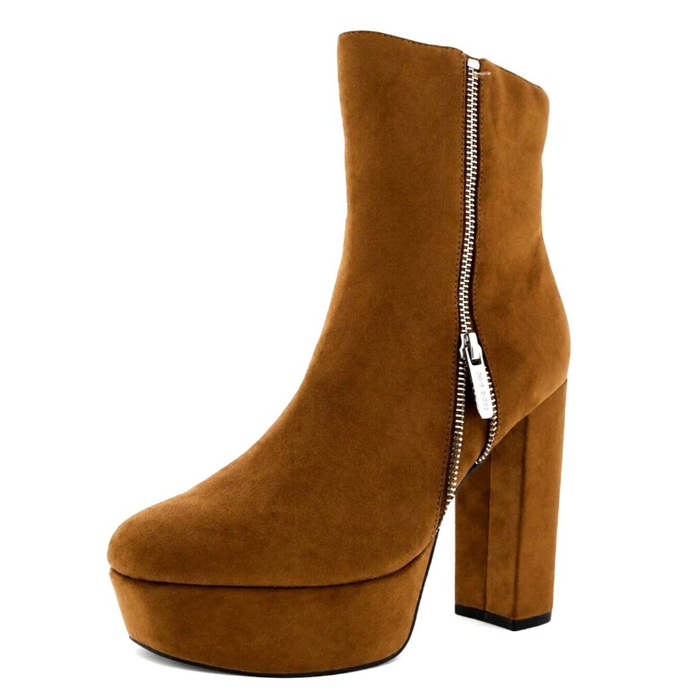 Nine West Faux Suede Platform Ankle Booties Size 7 7M Cognac Brown
